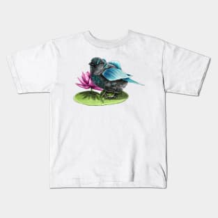 Magical water sparrow on lily pad Kids T-Shirt